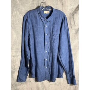 1901 Mens Blue 100% Linen Long Sleeve Button Down Shirt XL